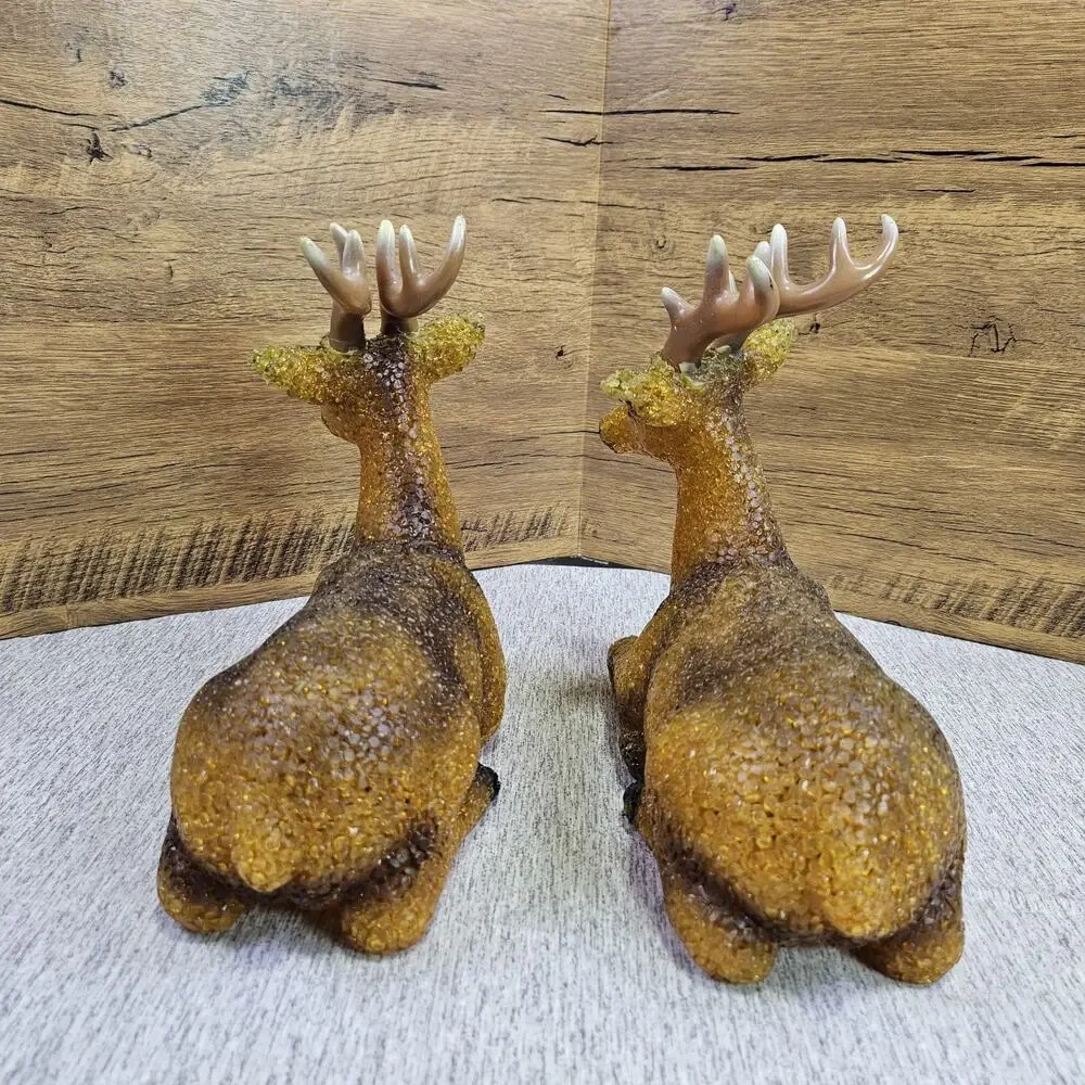 VTG 60s Melted Popcorn Plastic Holiday Buck Deer Set of 2 Christmas NO BULB/CORD
